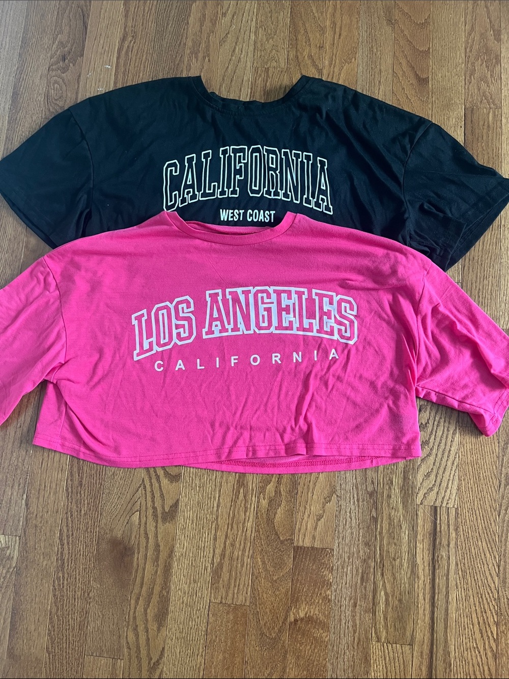 SHEIN Pink & Black 'Los Angeles California' & 'California West Coast' Crop Tops